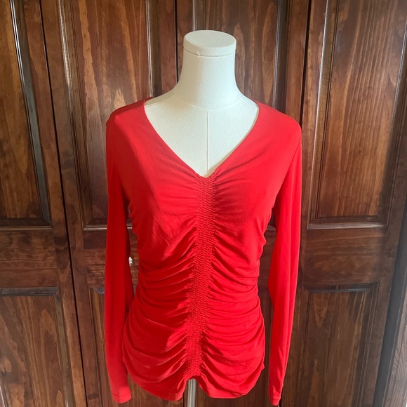 Cache Red Ruched V-Neck Top - Picture 2 of 4